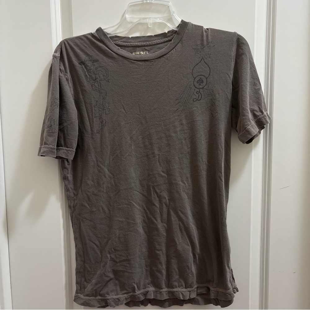 Women’s Brown Diesel Shirt Distressed Hem 100% Cotton Size Medium Cropped
